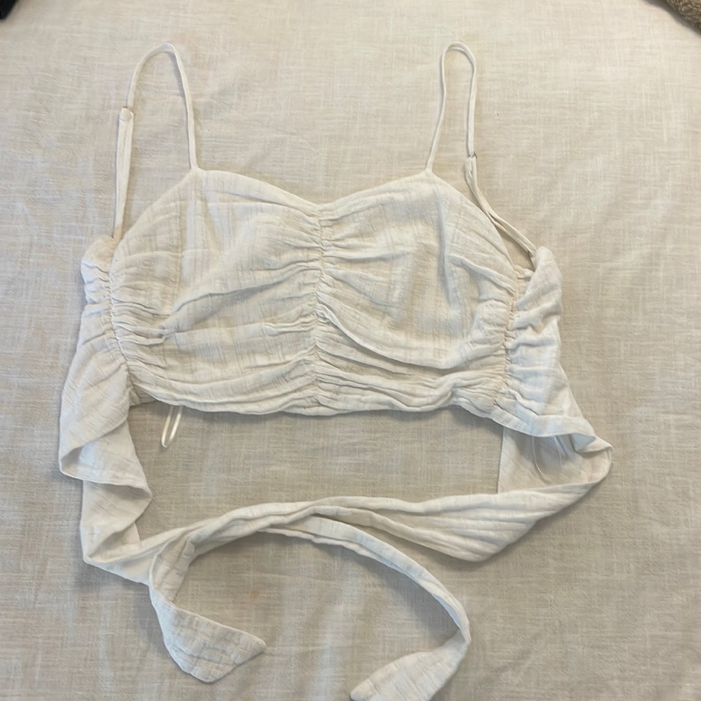 White tie back crop top
